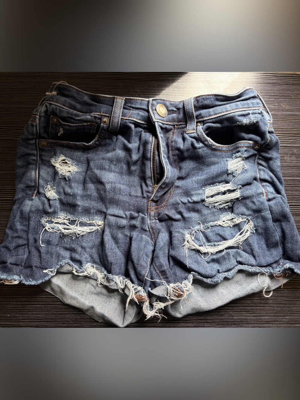 American Eagle Outfitters Distressed Dark Blue Denim Shorts